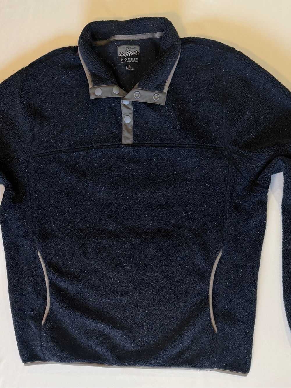 J Crew Nordic Series Men's Navy Button-Front Fleece Pullover Large - Warm
